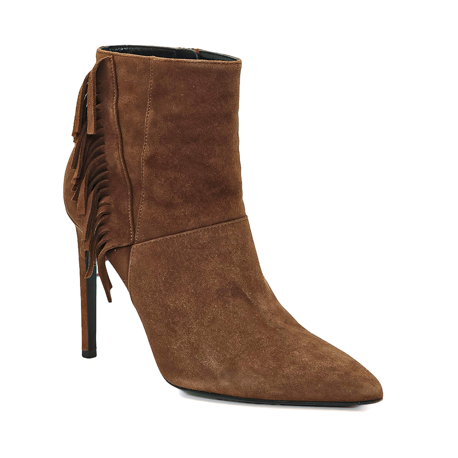 Yves Saint Lauent - Paris Brown Suede Fringee Pump Booties